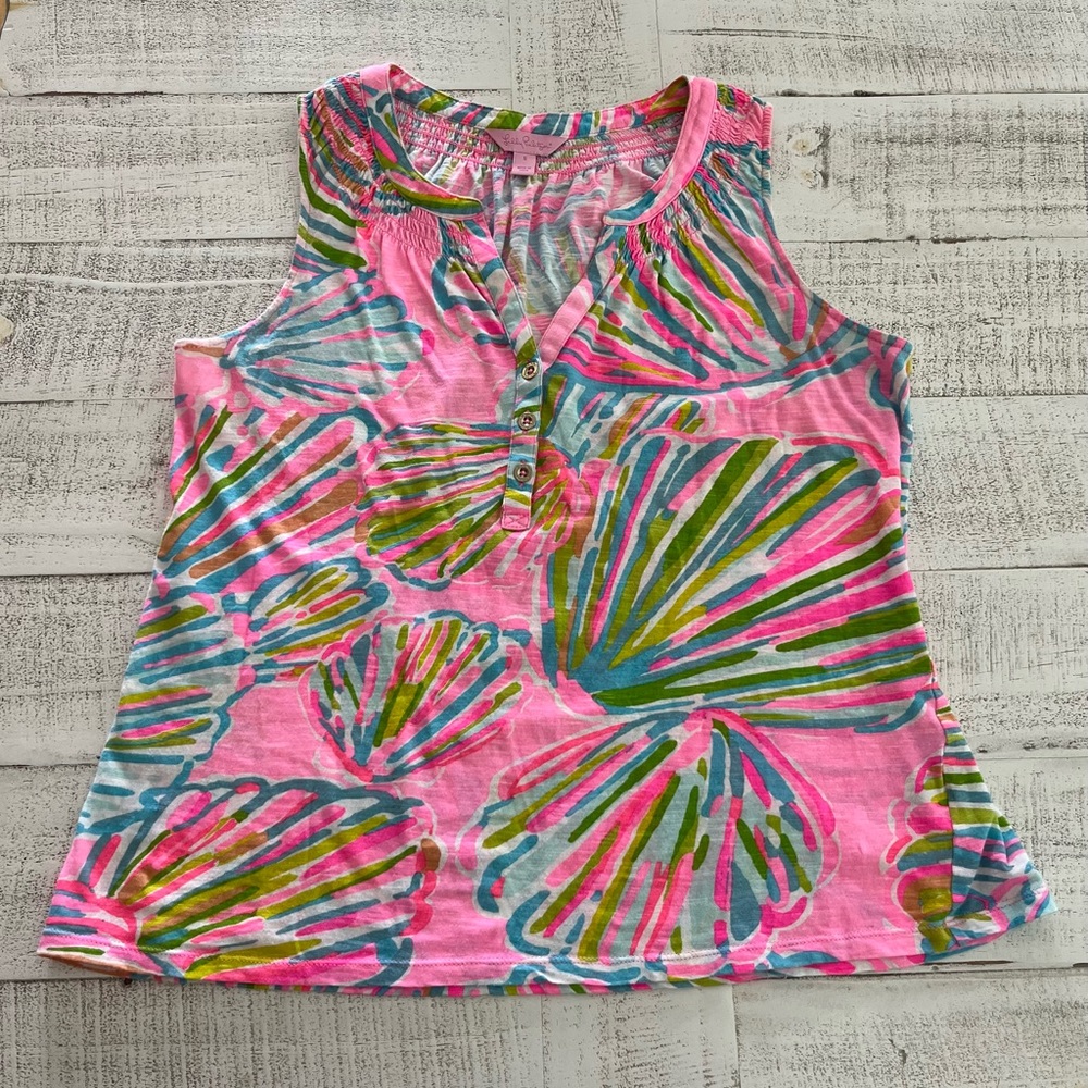Lilly Pulitzer Etta V Neck Shellabration print top